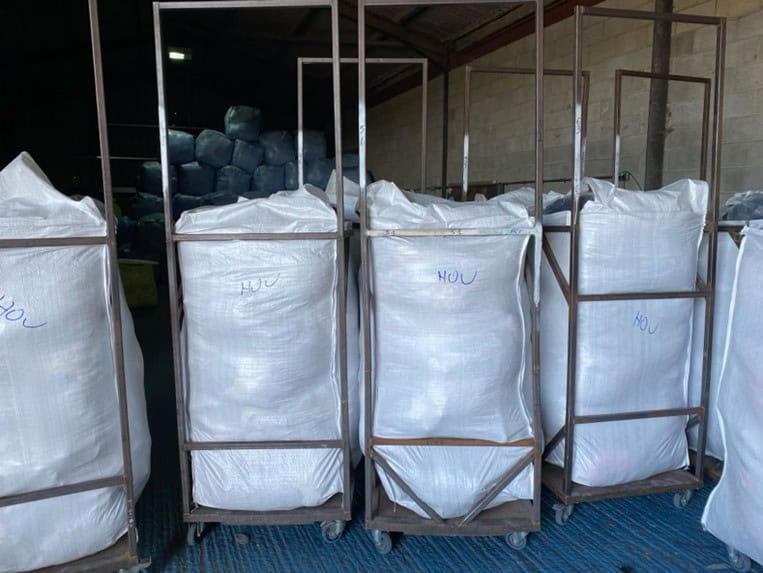 200kg botany bags full up, showing baling process