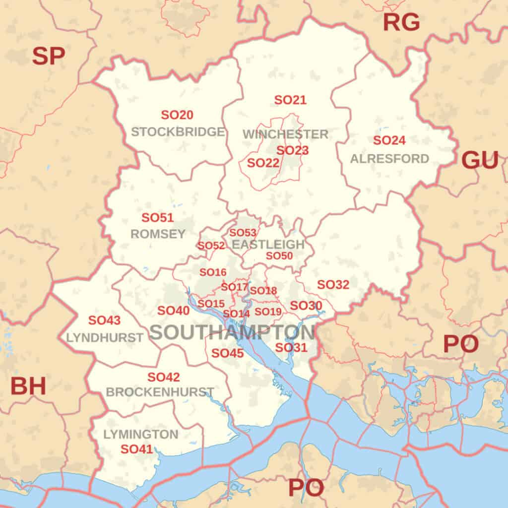 South Hampshire Charity Collections postcode map.